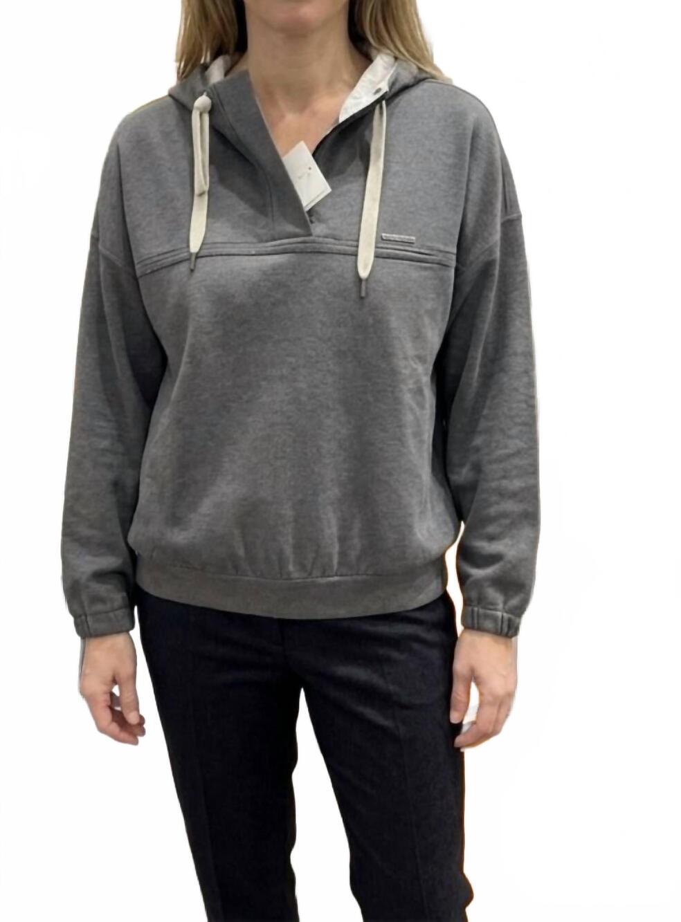 NEW BRUNELLO CUCINELLI embellished quarter zip hoodie in dark grey